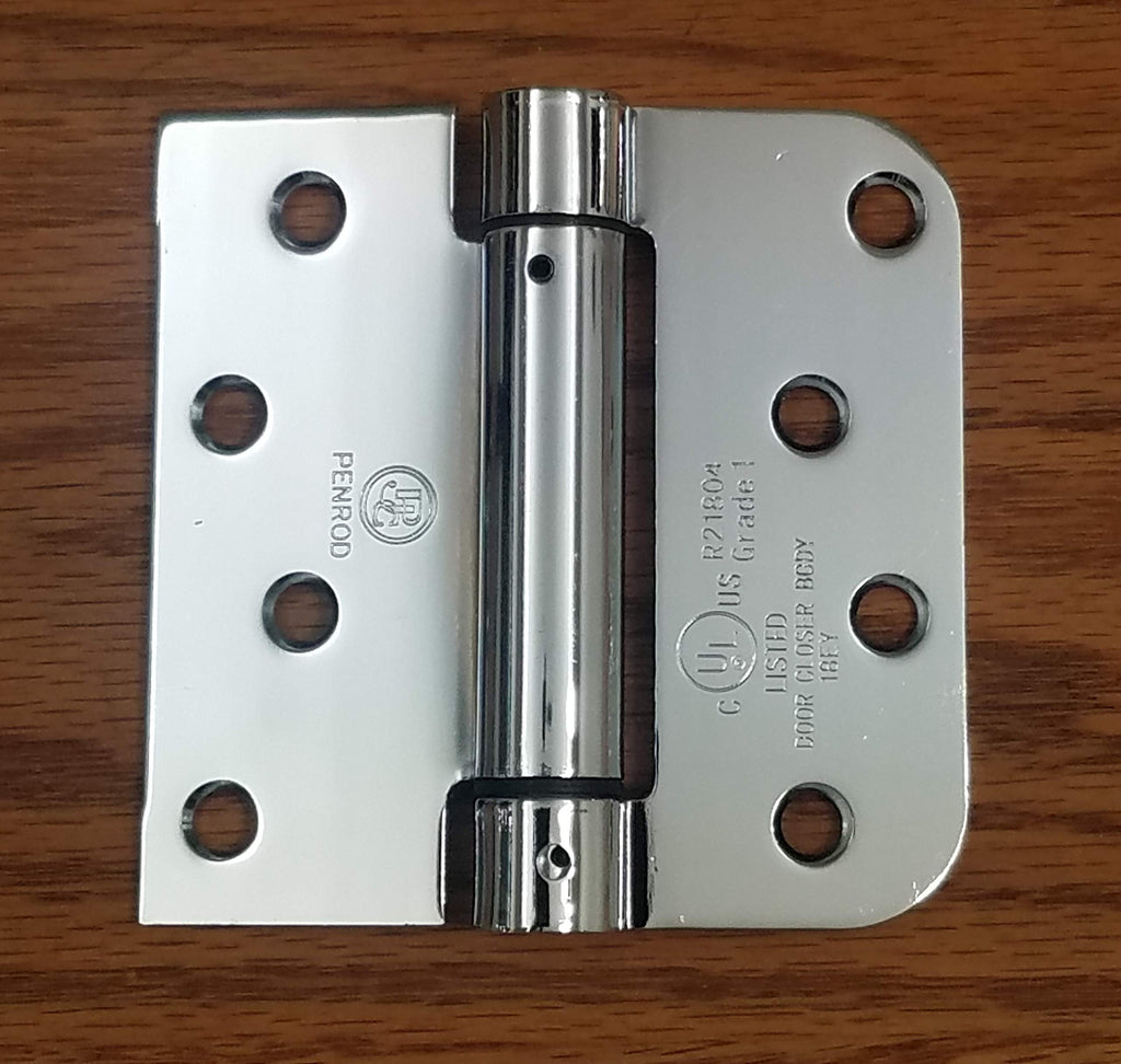 Self Closing Spring Door Hinges Polished Chrome 4 Inch - 5/8 Square 6-Pack