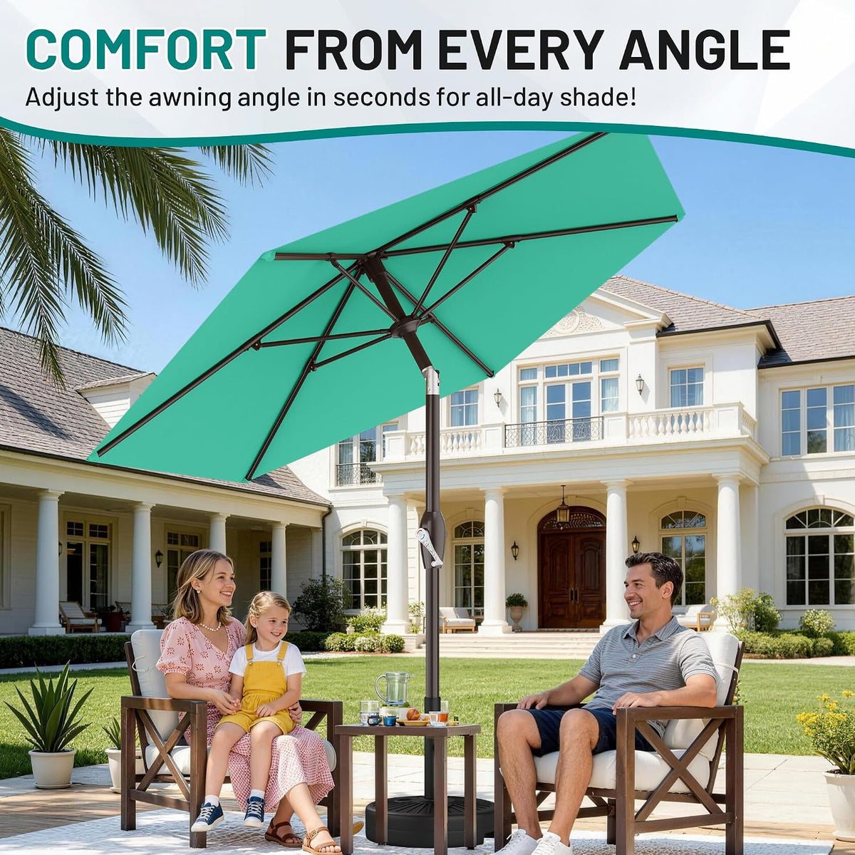 7.5FT Patio Umbrella Table Market Umbrella with 6 Sturdy Ribs