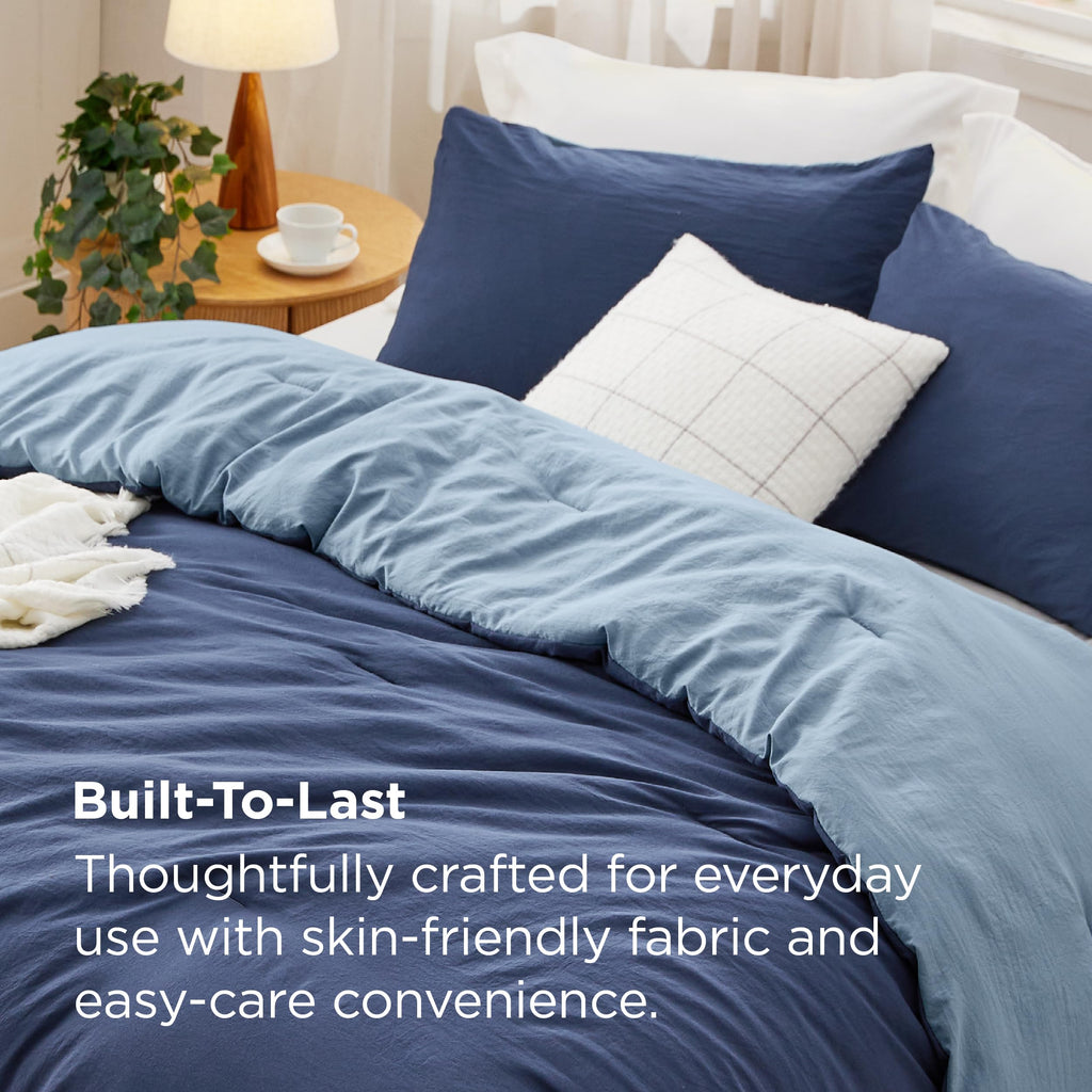 Comforter Set Prewashed Soft Bedding 3Pcs Navy/Blue 90"x90"