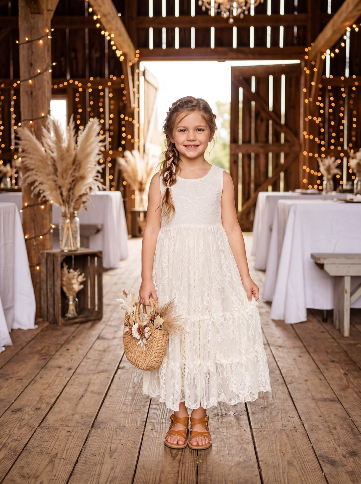 Flower Girl Dress Boho Toddler Dresses Sleeveless Ivory