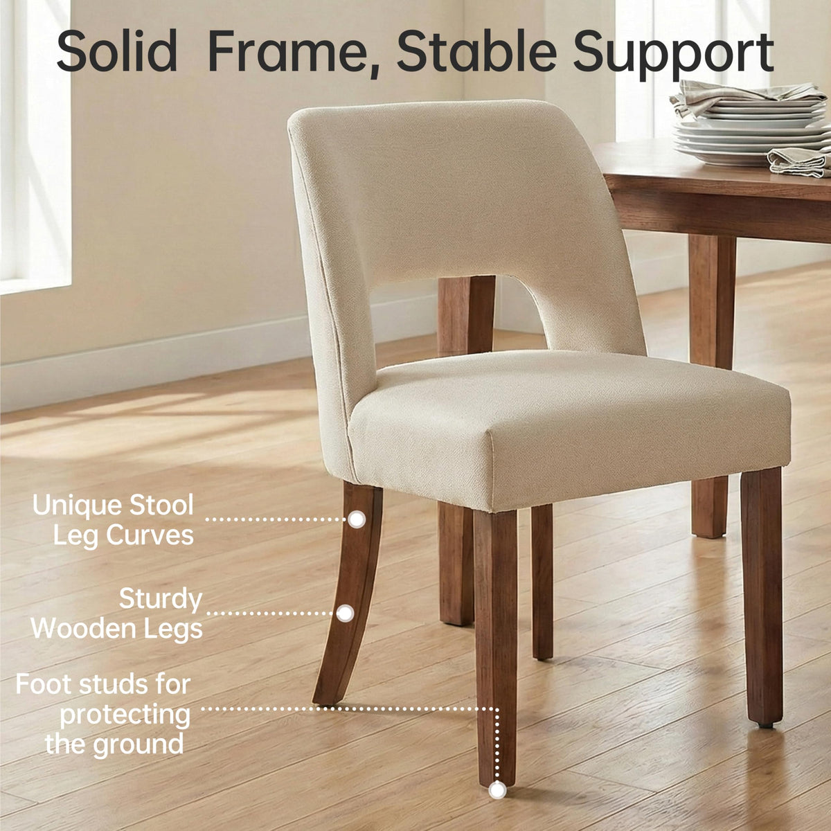 Wooden Set of 2 with Rubberwood Legs and Open Back