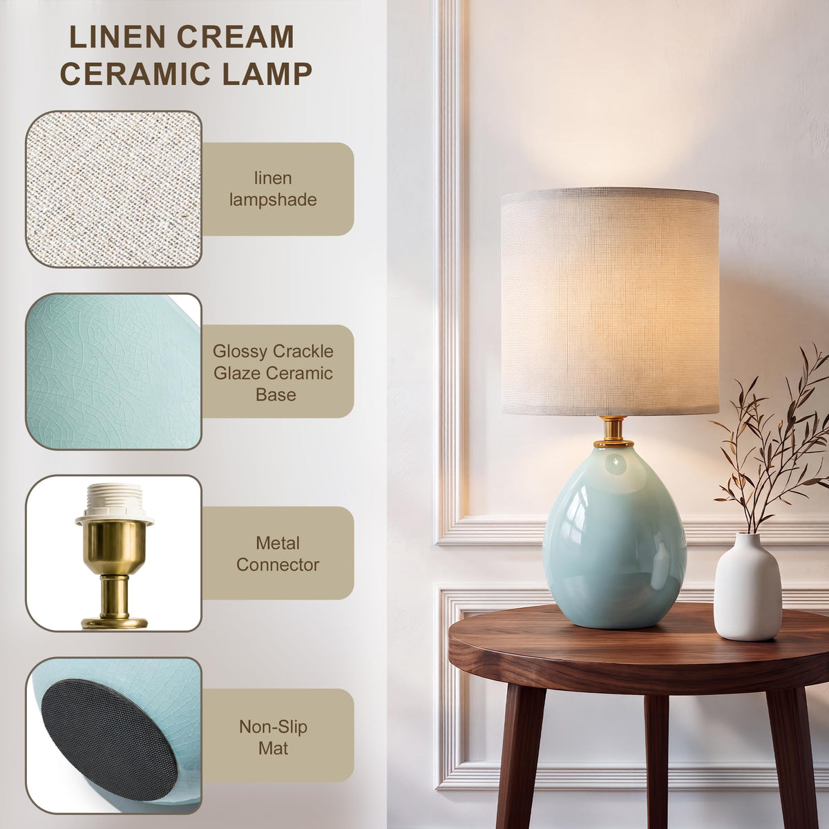 17.7" Ceramic Table Lamps Set of 2 Bedroom, Blue