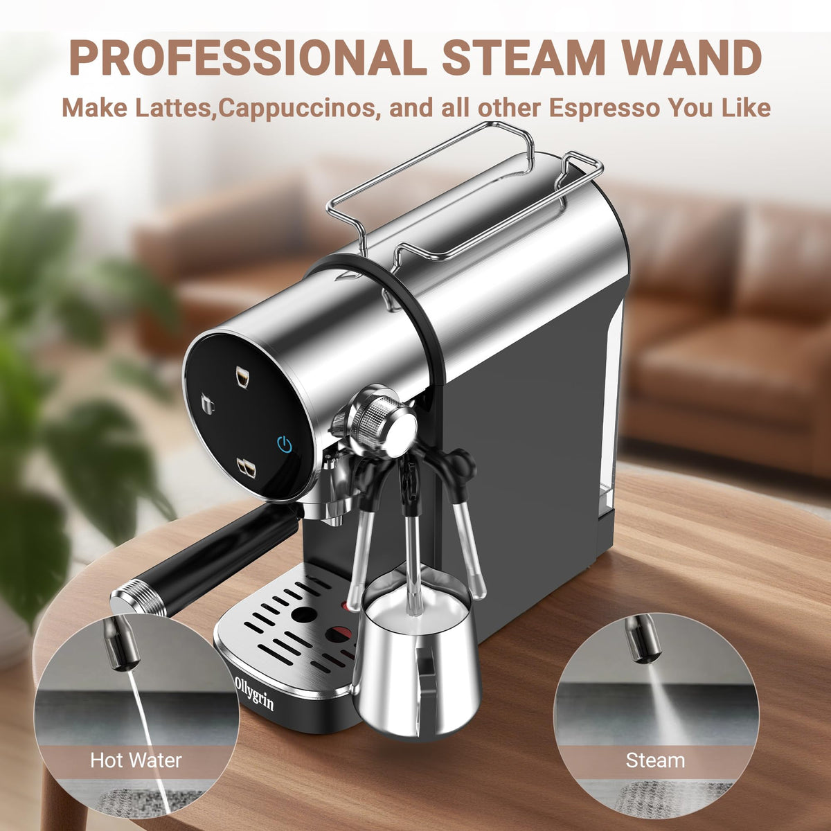 20 Bar Espresso Machine, Semi-Automatic Espresso Machine with Milk Frother, Compact Espresso Maker with Removable