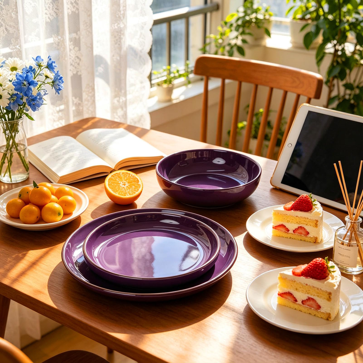 12-Piece Dinnerware Set, Shiny Glaze with Speckle Effect Plates & Bowls Set