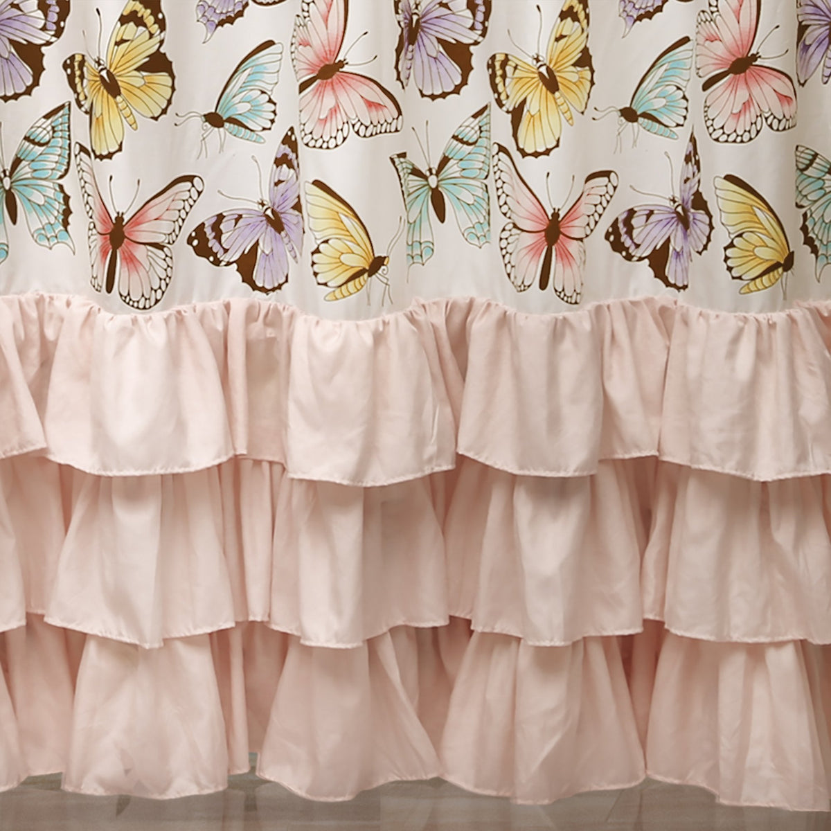 Flutter Butterfly 72" W x 72" L Pink - Fabric Shower Curtains - Ruffle Bathroom Curtain - Pink Decor