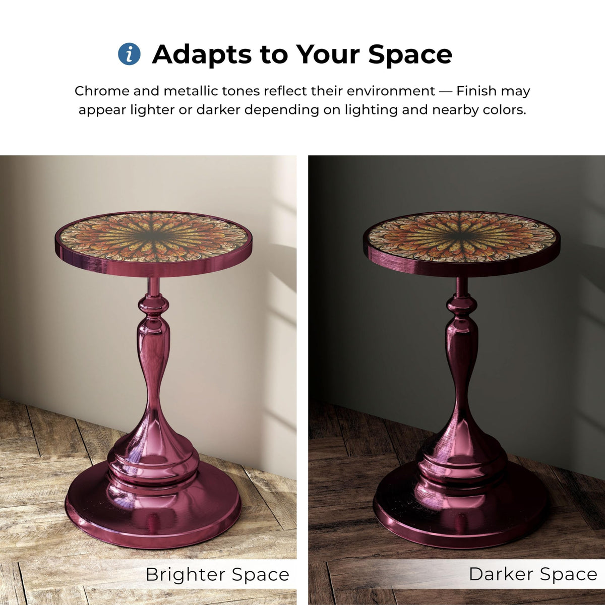 Inspired Saarinen Style Halric Modern 24" Tall Round with Decorated Tabletop and Iron Metal Base, Accent Furniture, Elegant Pedestal Stand