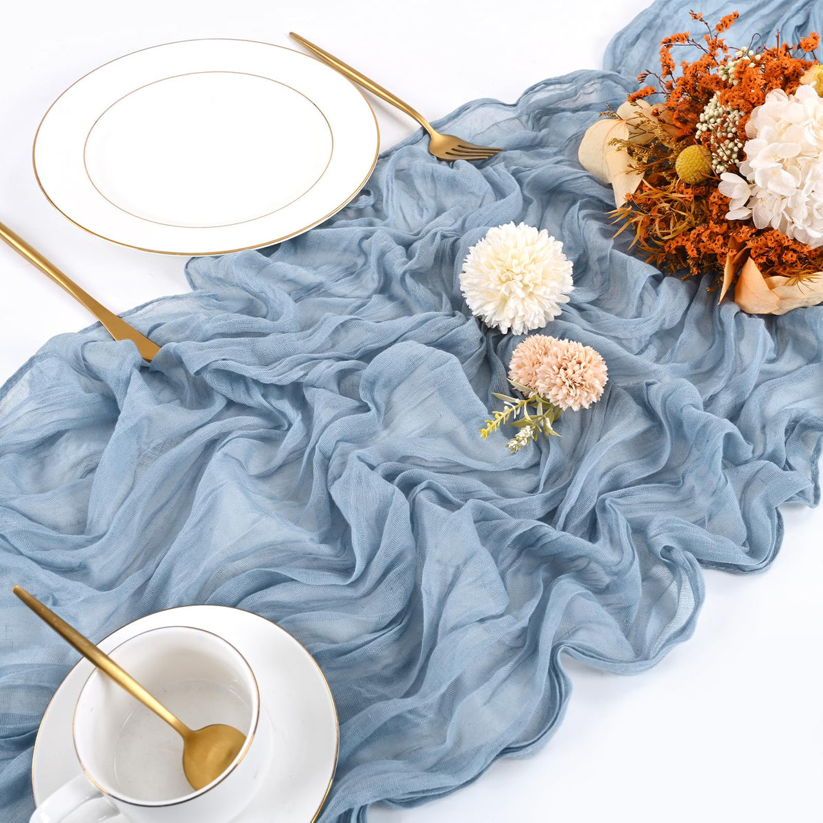 10 Pack Dusty Blue Cheesecloth Table Runner 17x108 Inch Boho Gauze Cheese Cloth Table Runners for Wedding Party Baby