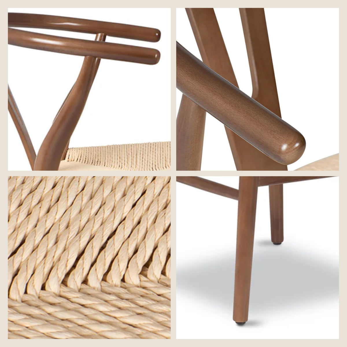 & BARK Weave Dining Chair - Mid-Century Modern Wishbone Dining Chair with Arms, Solid Wood Frame, Indoor Use - Walnut