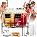 Gallon for Parties, 2 Pack Leakproof Beverage Dispenser with Stand & 18/10 Stainless Steel Spigot & Filter - Set of 2