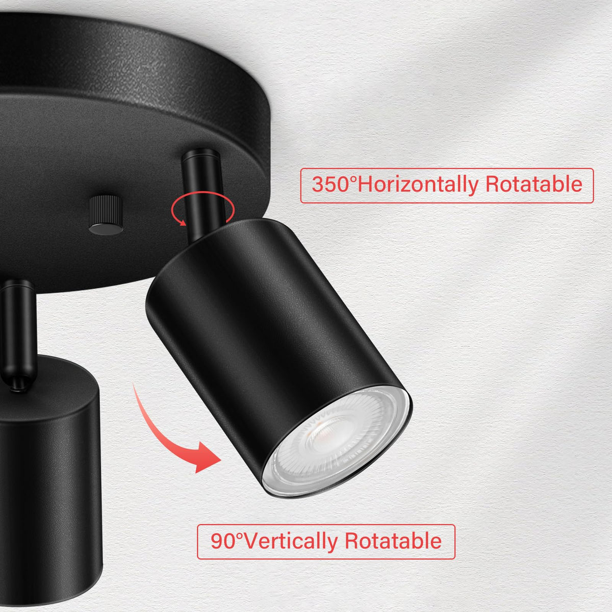 LED 3 Light Track Lighting Kit, LED Track Lighting Fixtures, Black Round Ceiling Spot Lighting, Flexibly Rotatable