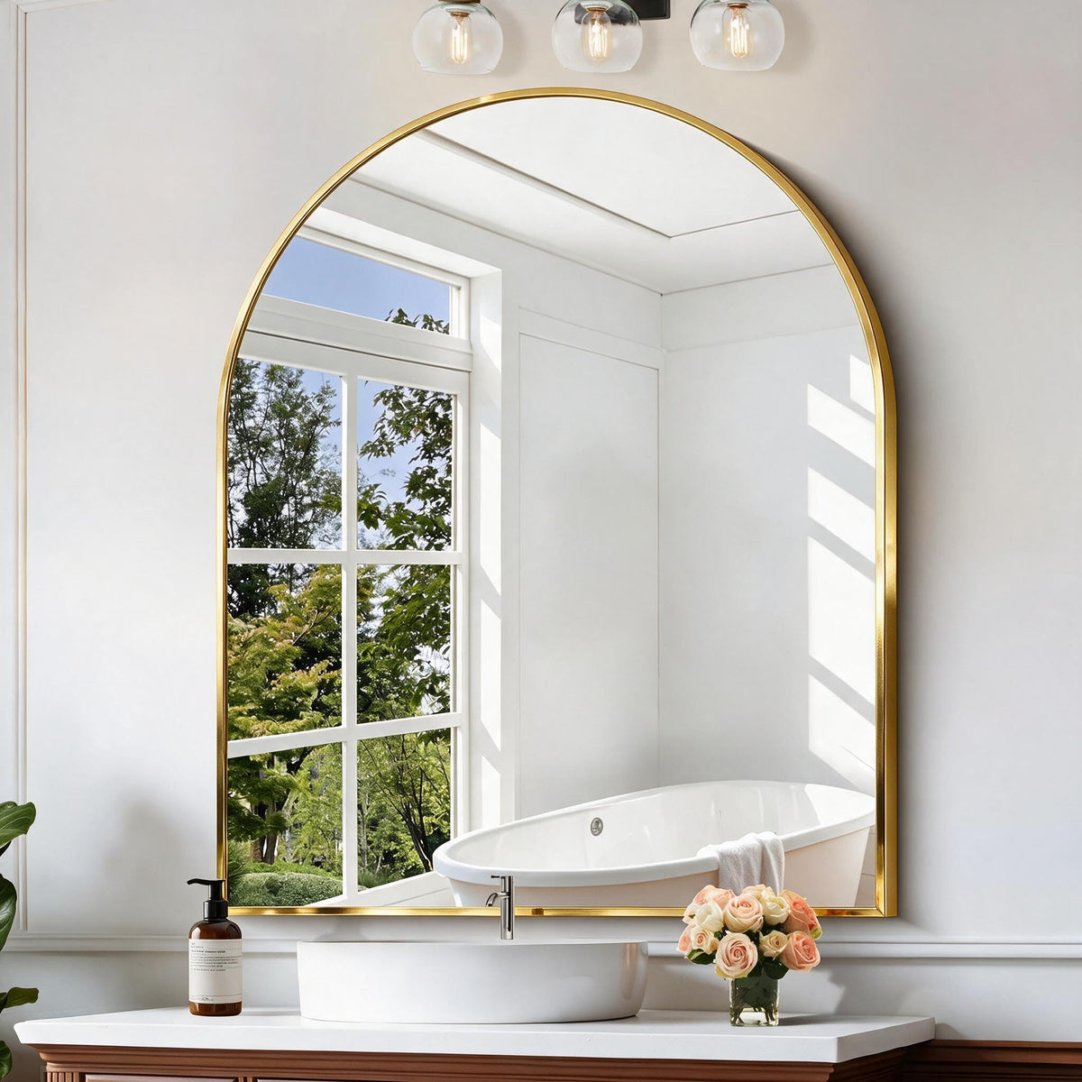 Arched Wall Mirror, 40"x48" Gold Arched Mirror Table