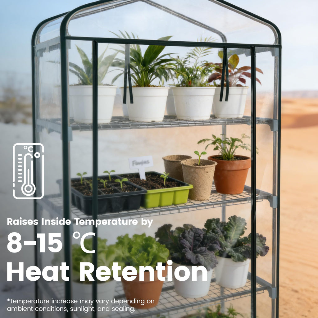 5 Tier Mini Greenhouse - 75'' H x 27'' L x 19'' W - Sturdy Portable Gardening Shelves with Transparent PVC Cover