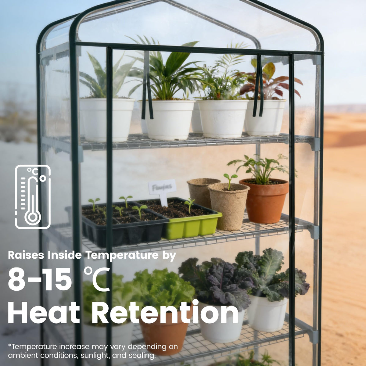 5 Tier Mini Greenhouse - 75'' H x 27'' L x 19'' W - Sturdy Portable Gardening Shelves with Transparent PVC Cover