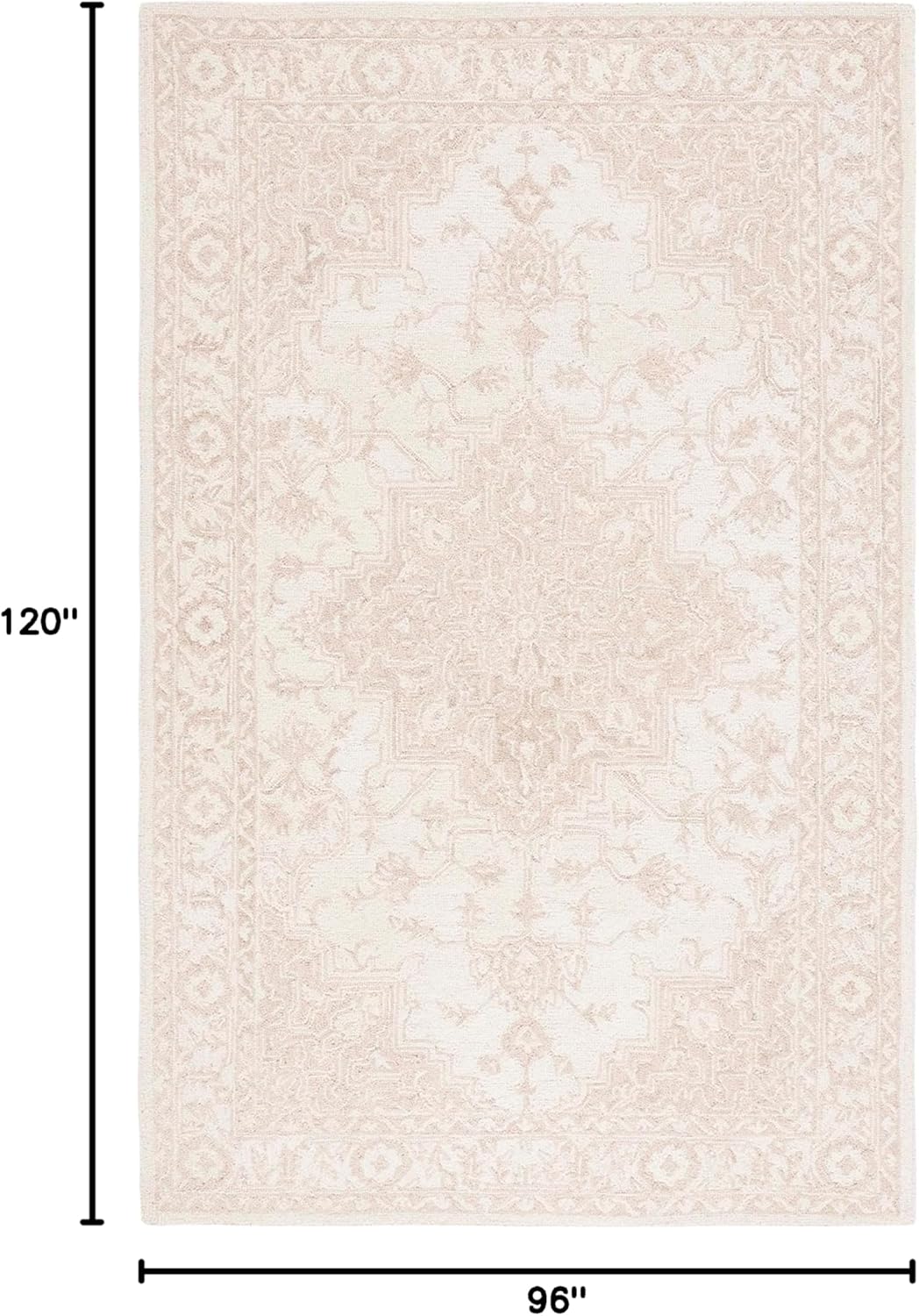 Area Rug - Metro - Large - Beige & Ivory, Handmade Wool, Oriental Medallion Design