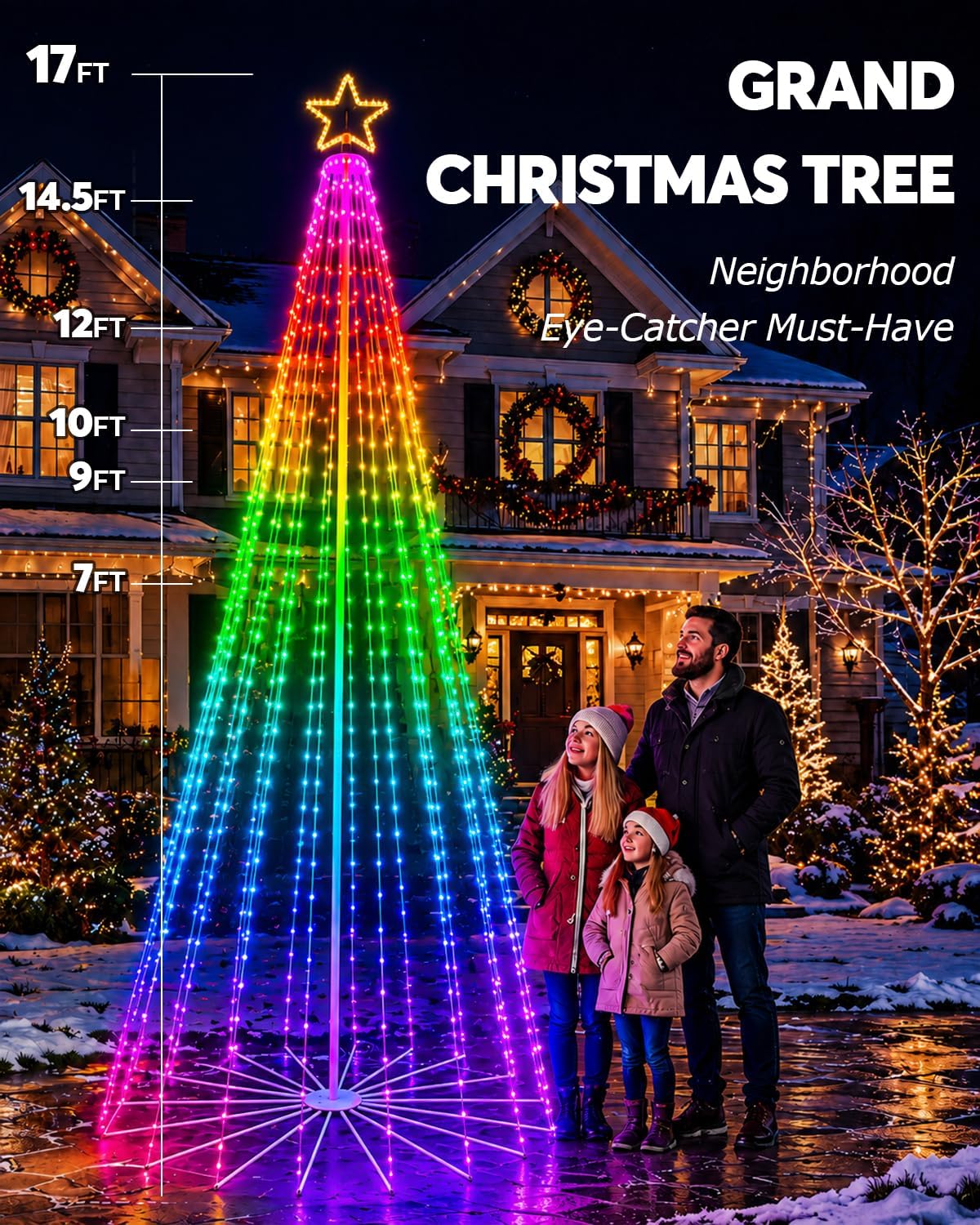Outdoor Christmas Tree with Light, 7 to 17 ft, DIY Light Show LED Christmas Tree