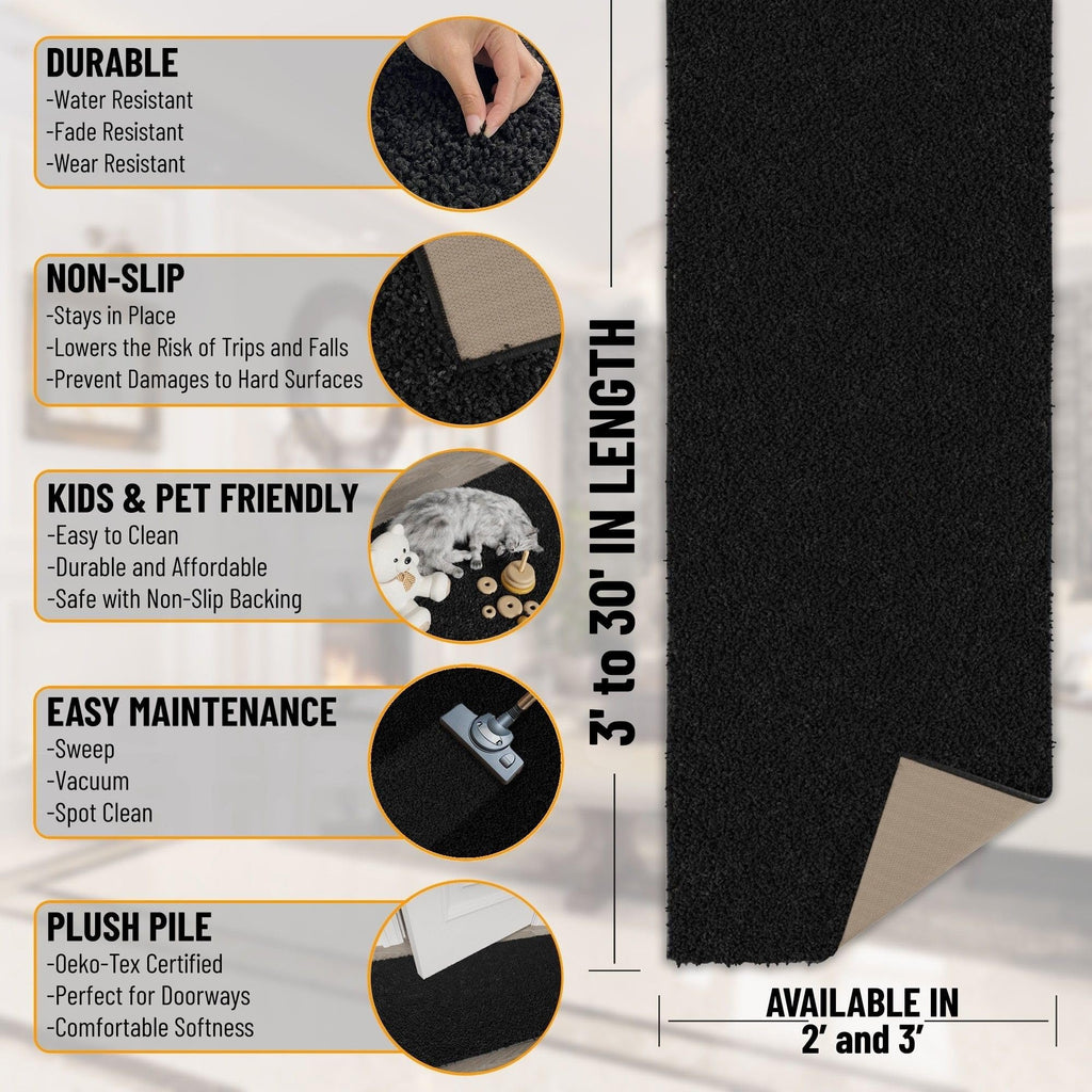 Long Shag Runner Rug 2' x 16', Fluffy Extra Long Hallway Runner with Non-Slip Rubber Backing, Soft Non-Shedding Rug