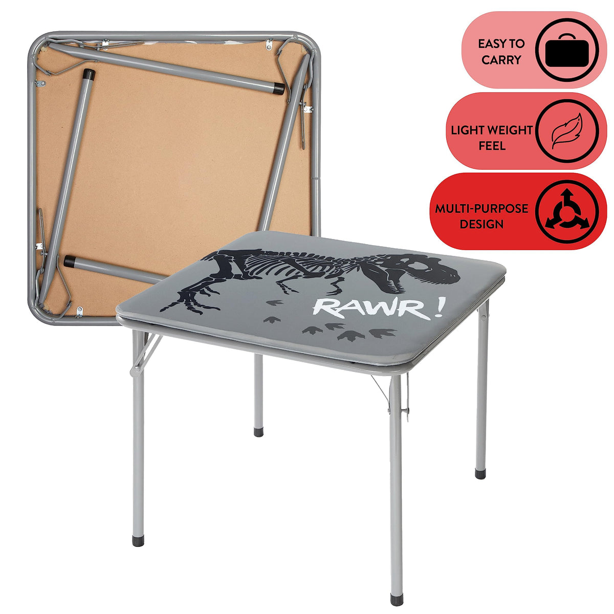 Dinosaur 3 Piece Table and Chair Set, Grey