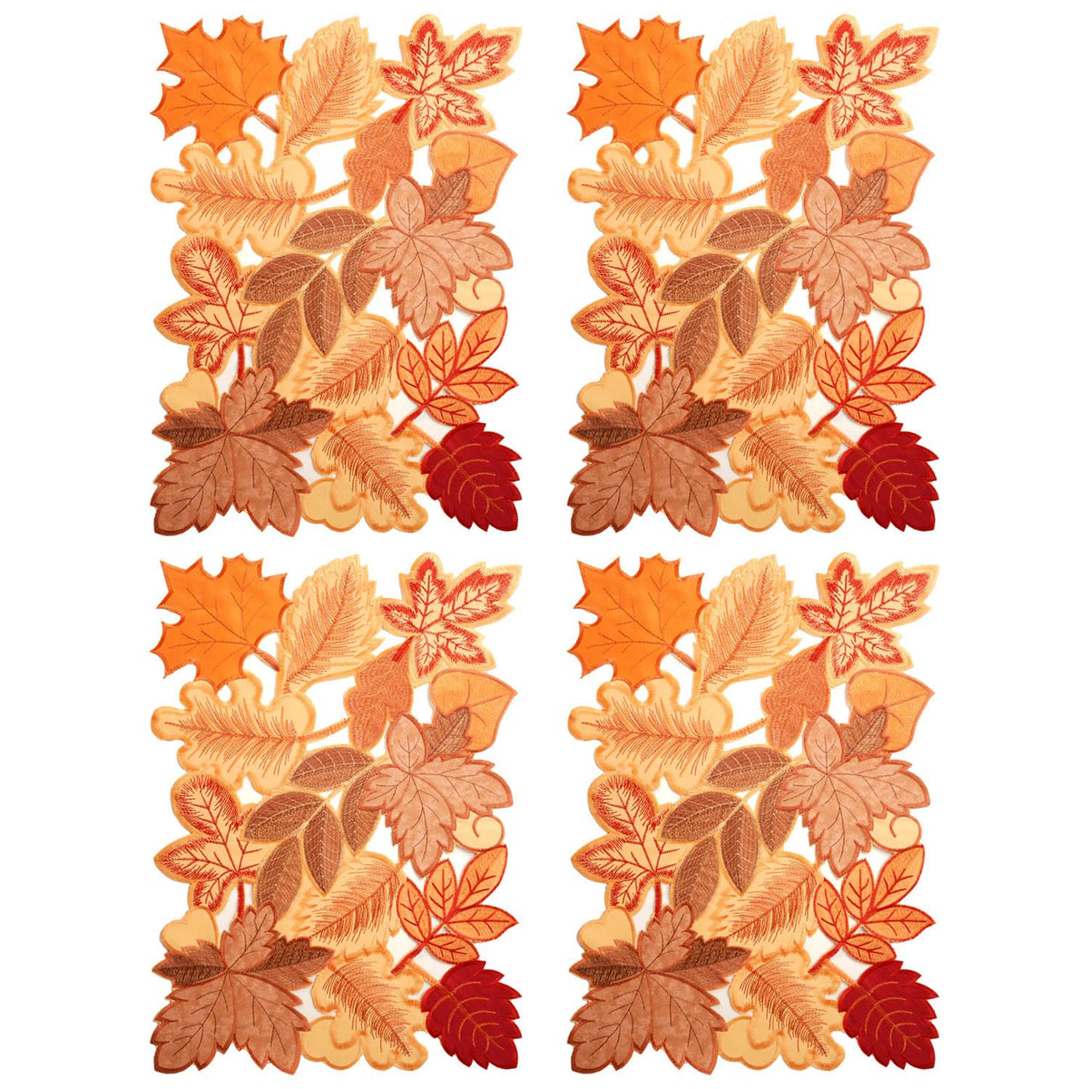 Fall Placemats Set of 4 14x20 Inch Autumn Maple Leaf Embroidered Mat