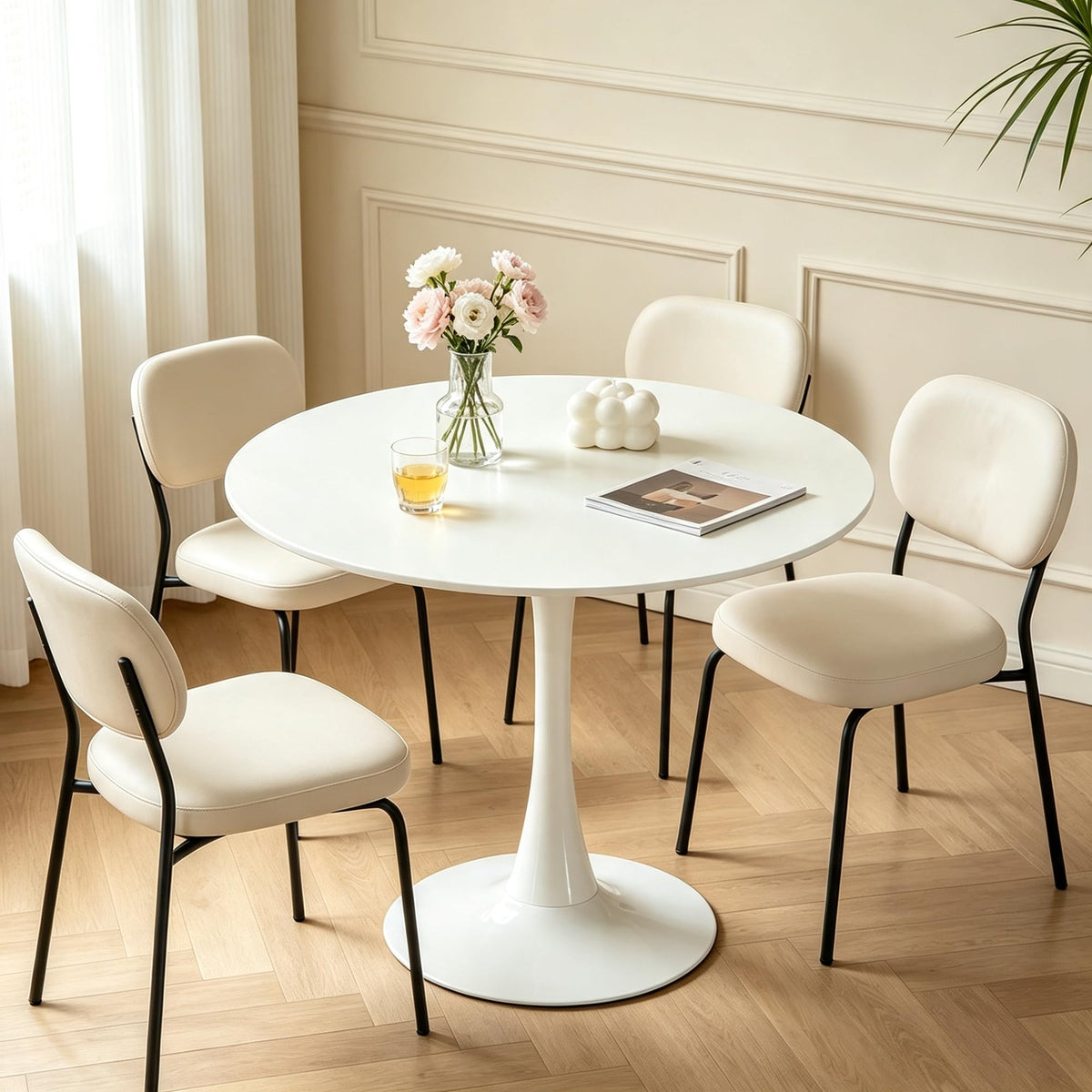 Inspired Saarinen Style 31.5" Modern Round Table, Tulip Base, Dining Coffee Table, White