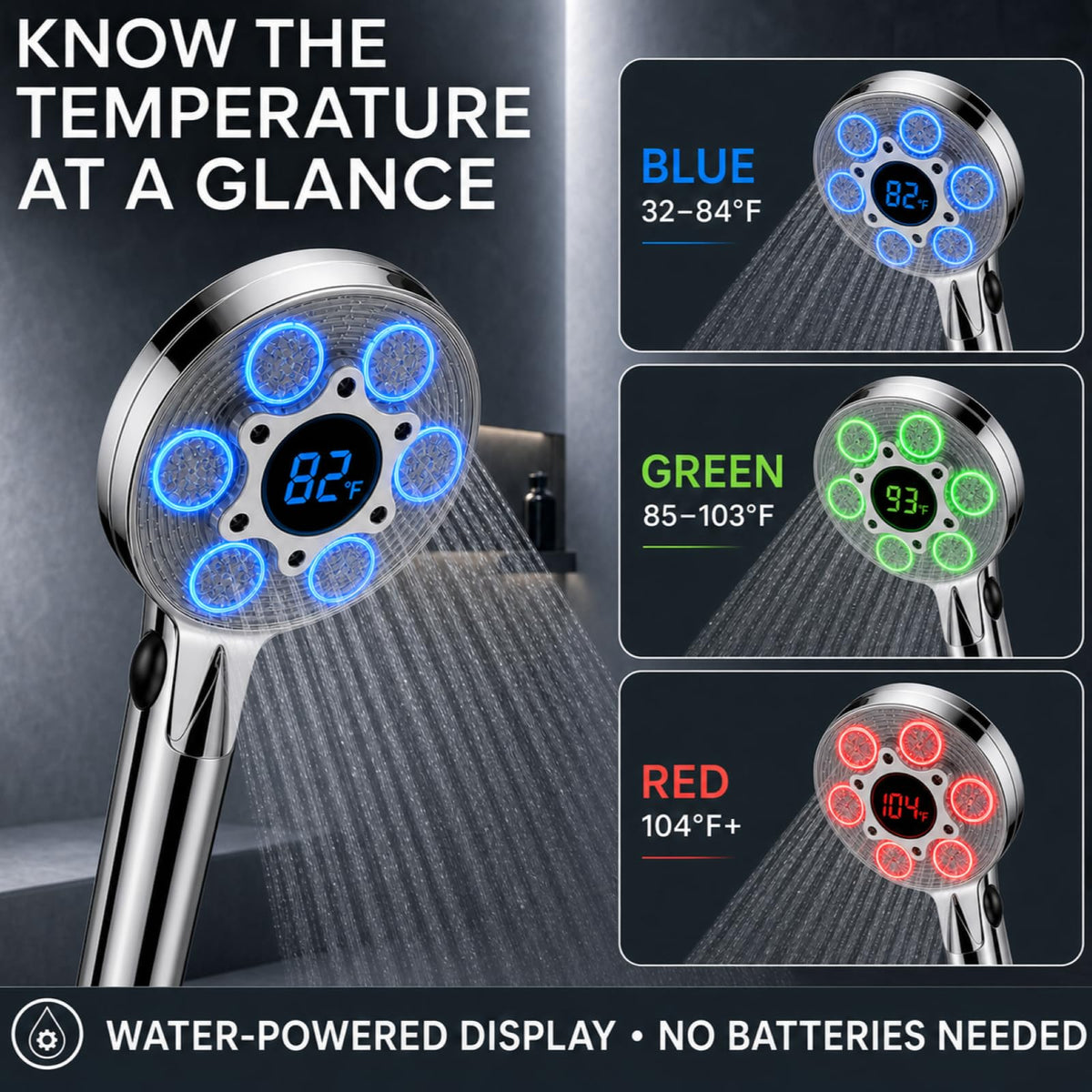 LED Shower Head with Handheld, Color Changing
