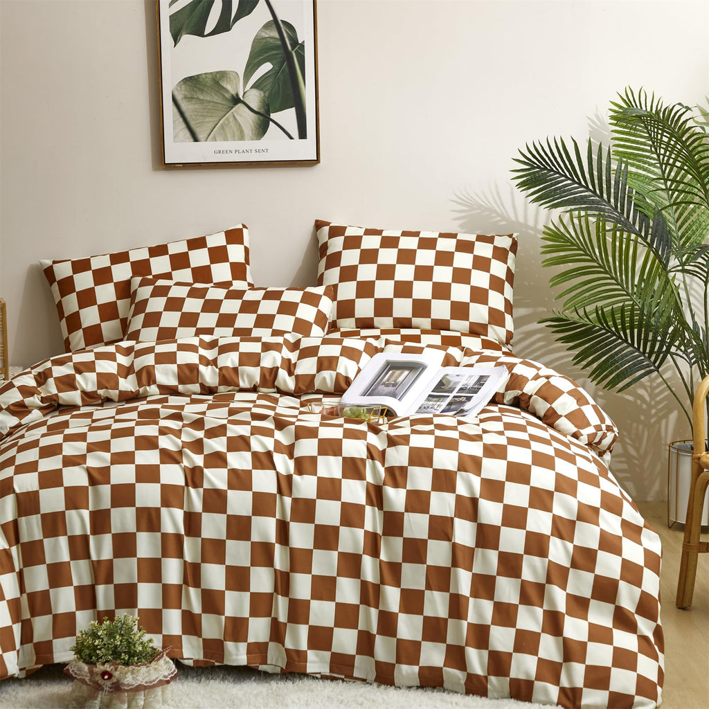 Brown and White Plaid Comforter Set Cream Brown Checker Bedding Comforter Rust Brown Abstract Buffalo Blanket