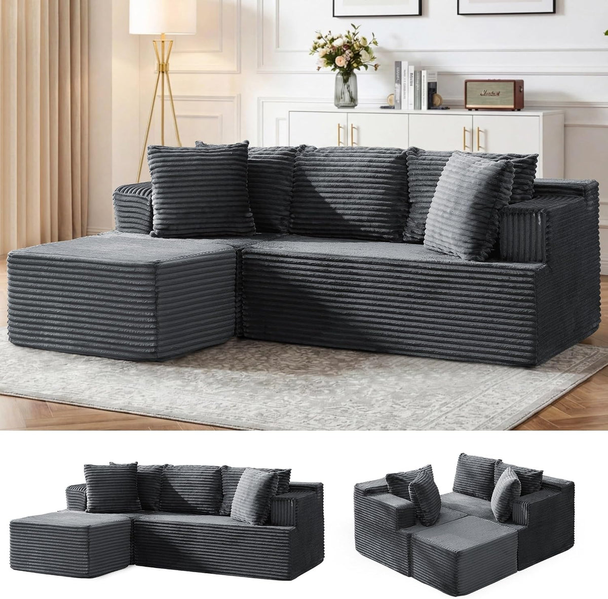 80" Cloud Modular Sectional Sofa with L-Shaped, Boneless Couches for Living Room