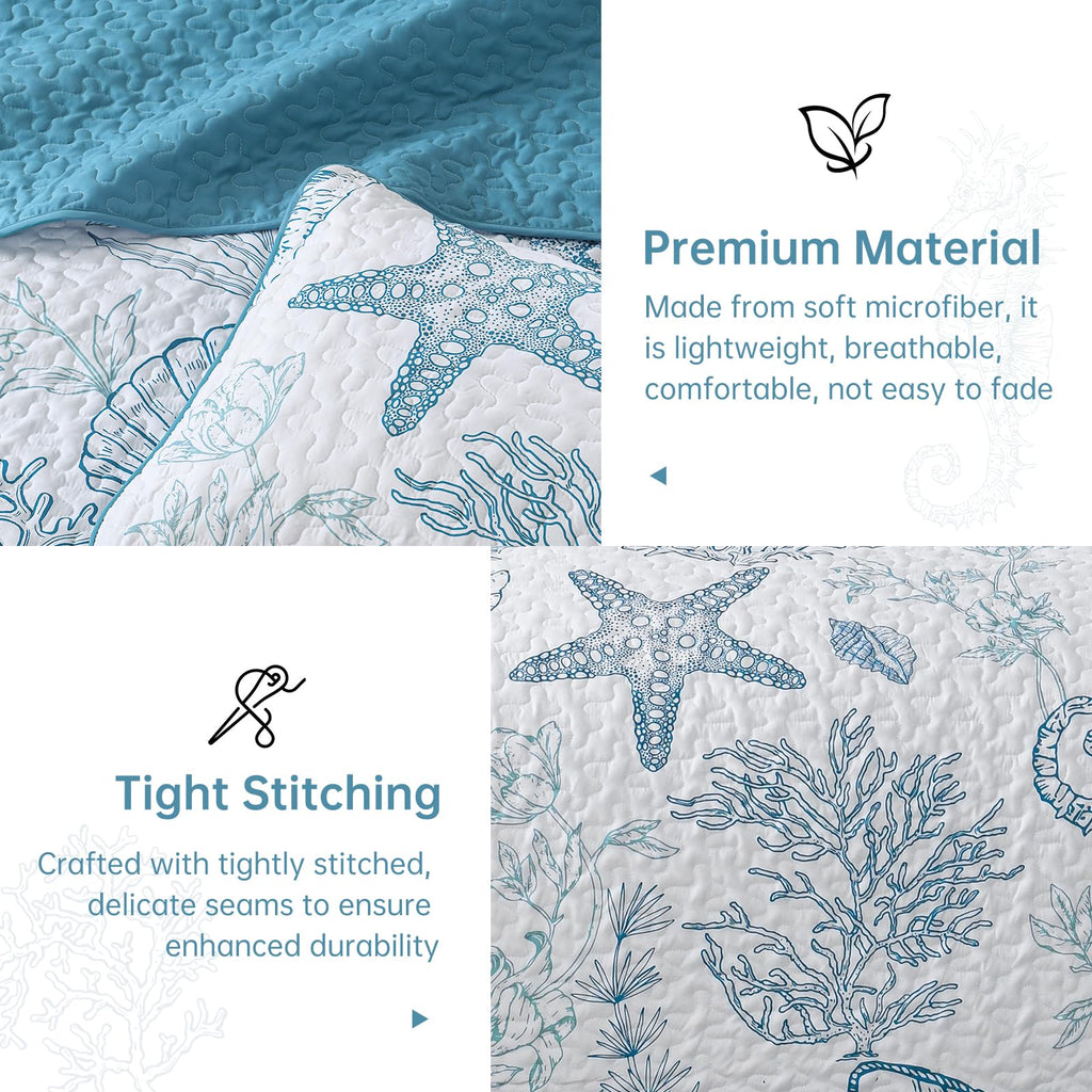 Coastal Quilts, Blue Ocean Beach Themed Bedding Set