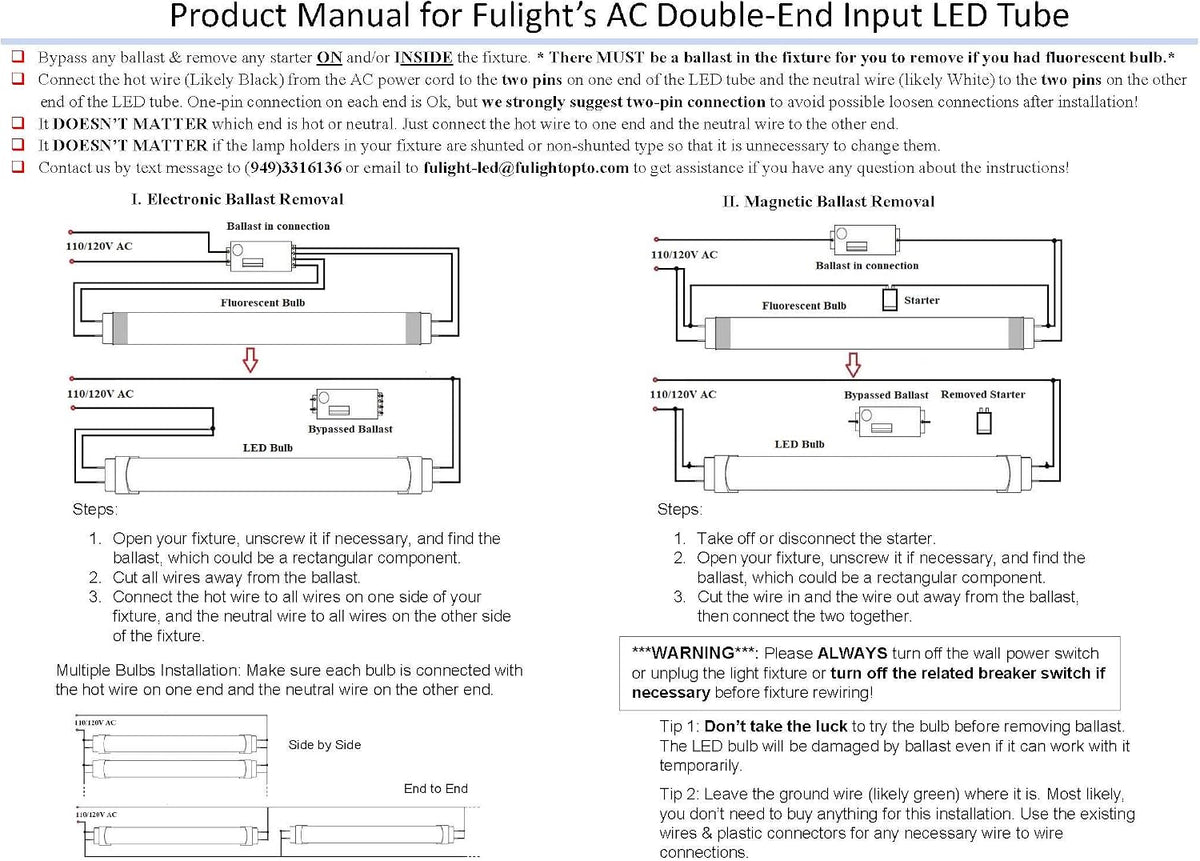 Type B LED F14T8 Tube Light, 15-Inch, Daylight 6000K, 85-265V AC
