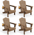 Folding Adirondack Chair Set of 4 with Cup Holder, Brown