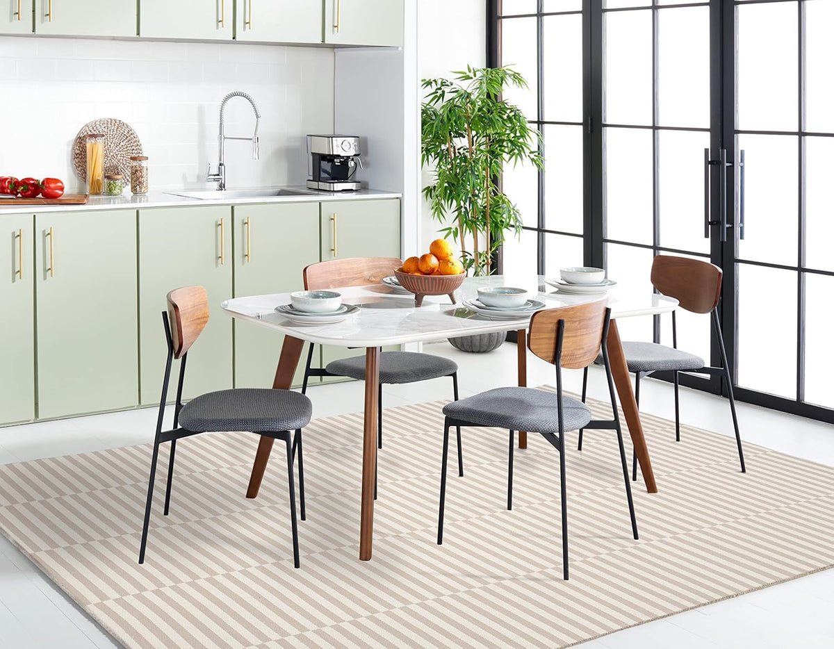 Montauk Collection Area Rug, Ivory & Light Grey, Handmade Stripe Cotton, Ideal for High Traffic Areas in