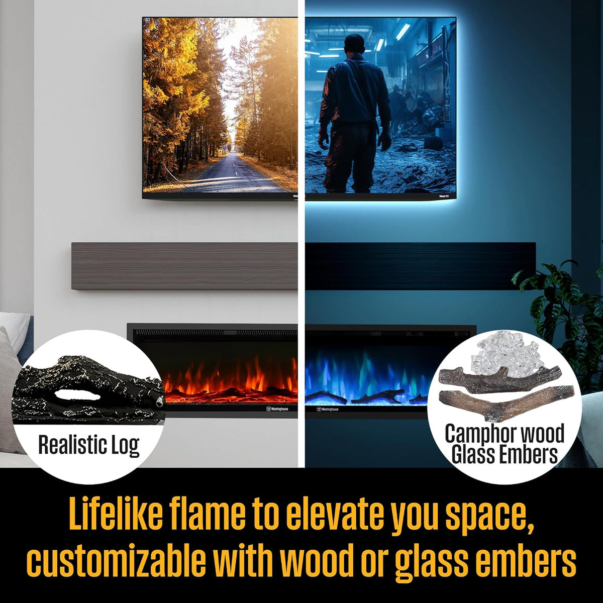 60 Inch Electric Fireplace Heater, Compatible with Alexa & Google Home