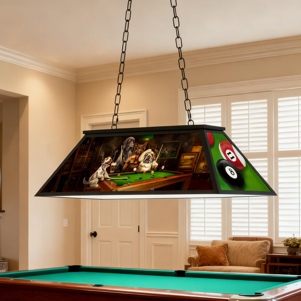 Tiffany Pool Table Lights Hanging Over Pool Table