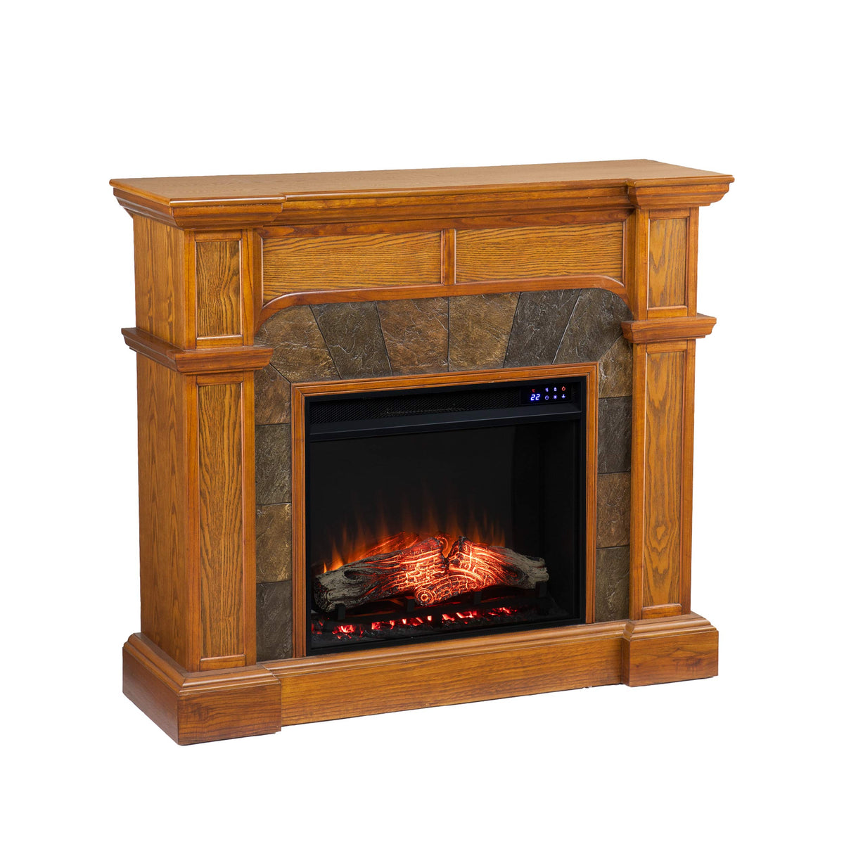 Cartwright Corner Convertible Earth Tone Tile Electric Fireplace, New Mission Oak