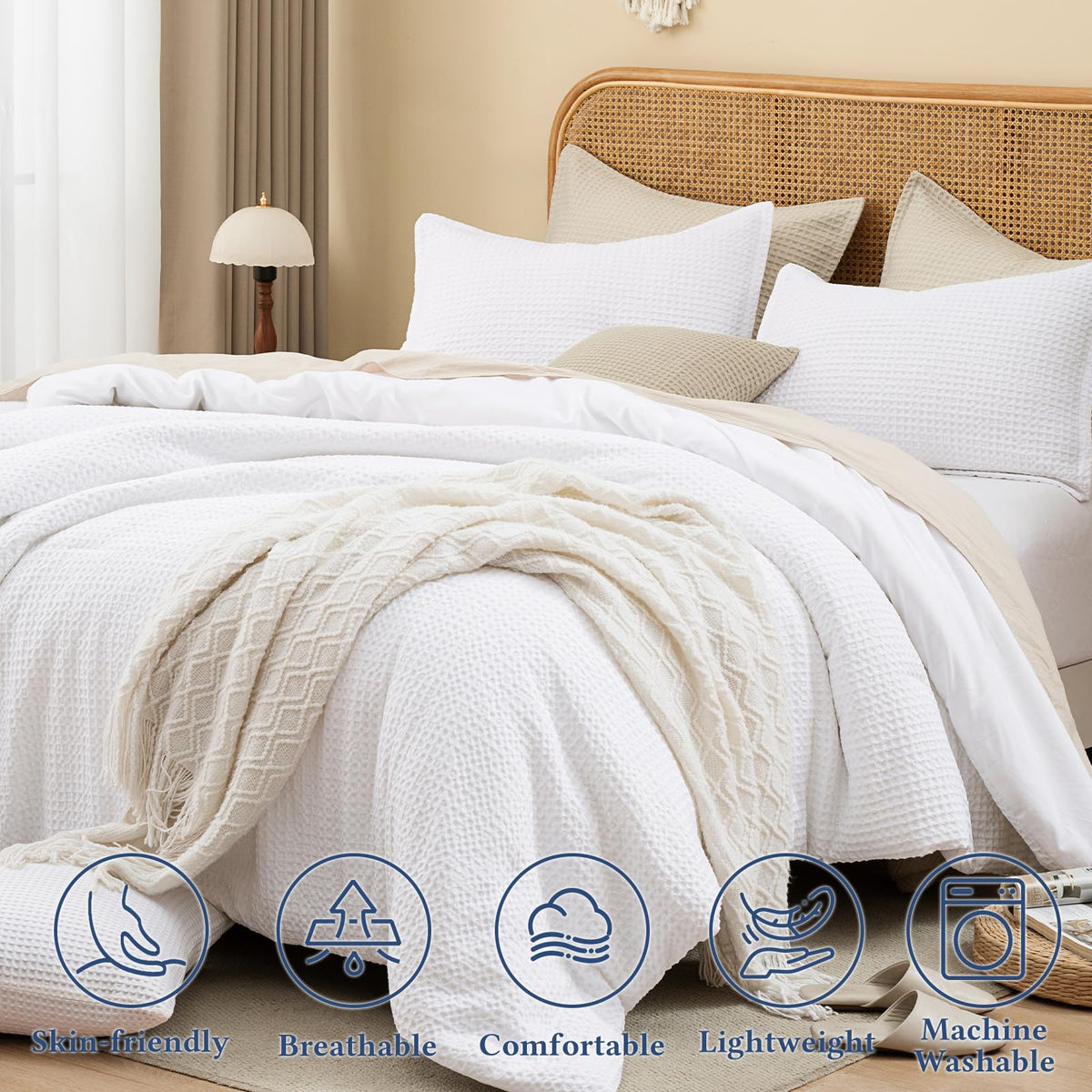 Textured Summer Waffle Weave Comforter Set, White