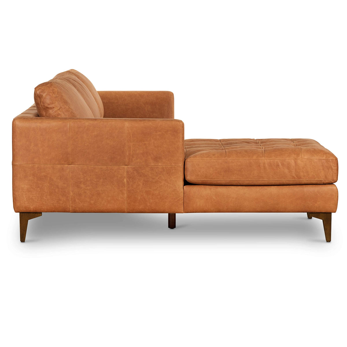 Calle Left-Facing Sectional Sofa, Full-Grain Pure-Aniline Italian Leather, Cognac Tan, Solid Wood Legs