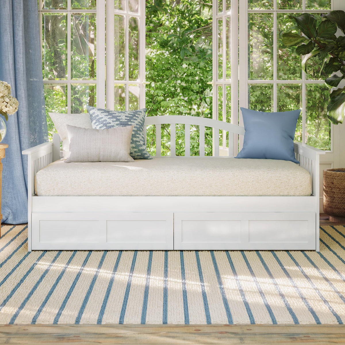 Mission Wood Daybed with Storage Drawers, White