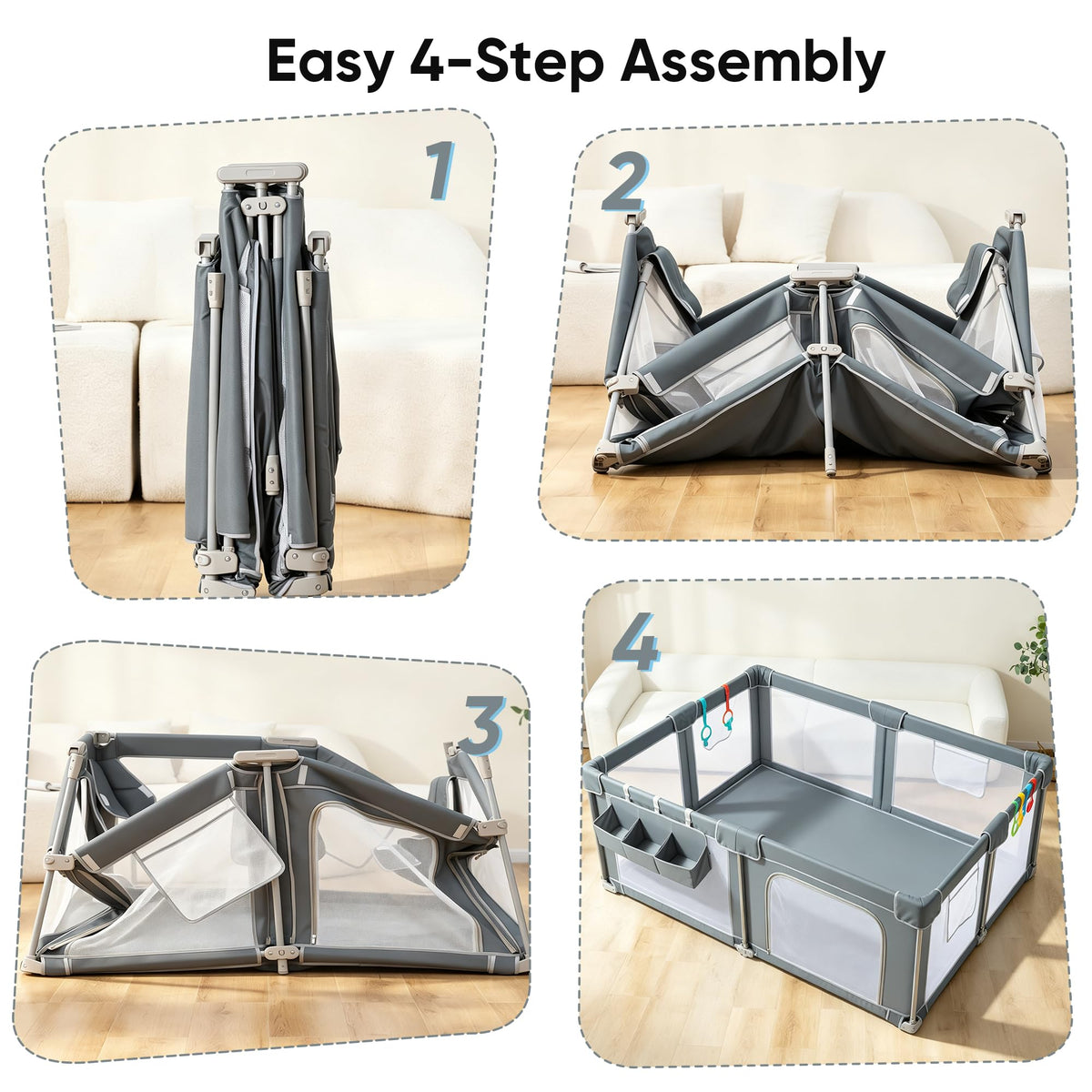 Foldable Baby Playpen 59x71 with Mat, Portable Play Yard