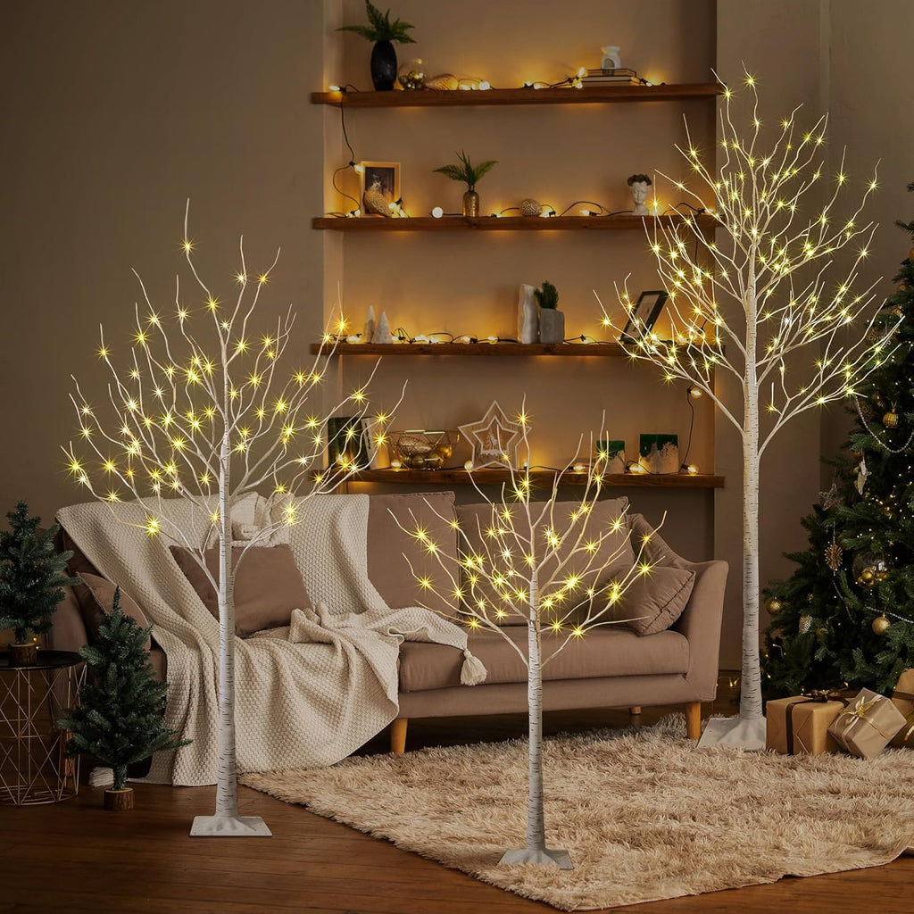LED Birch Tree Light Set - 4ft, 6ft, 8ft Trees with Warm White Lights - Indoor Outdoor Christmas Wedding Party