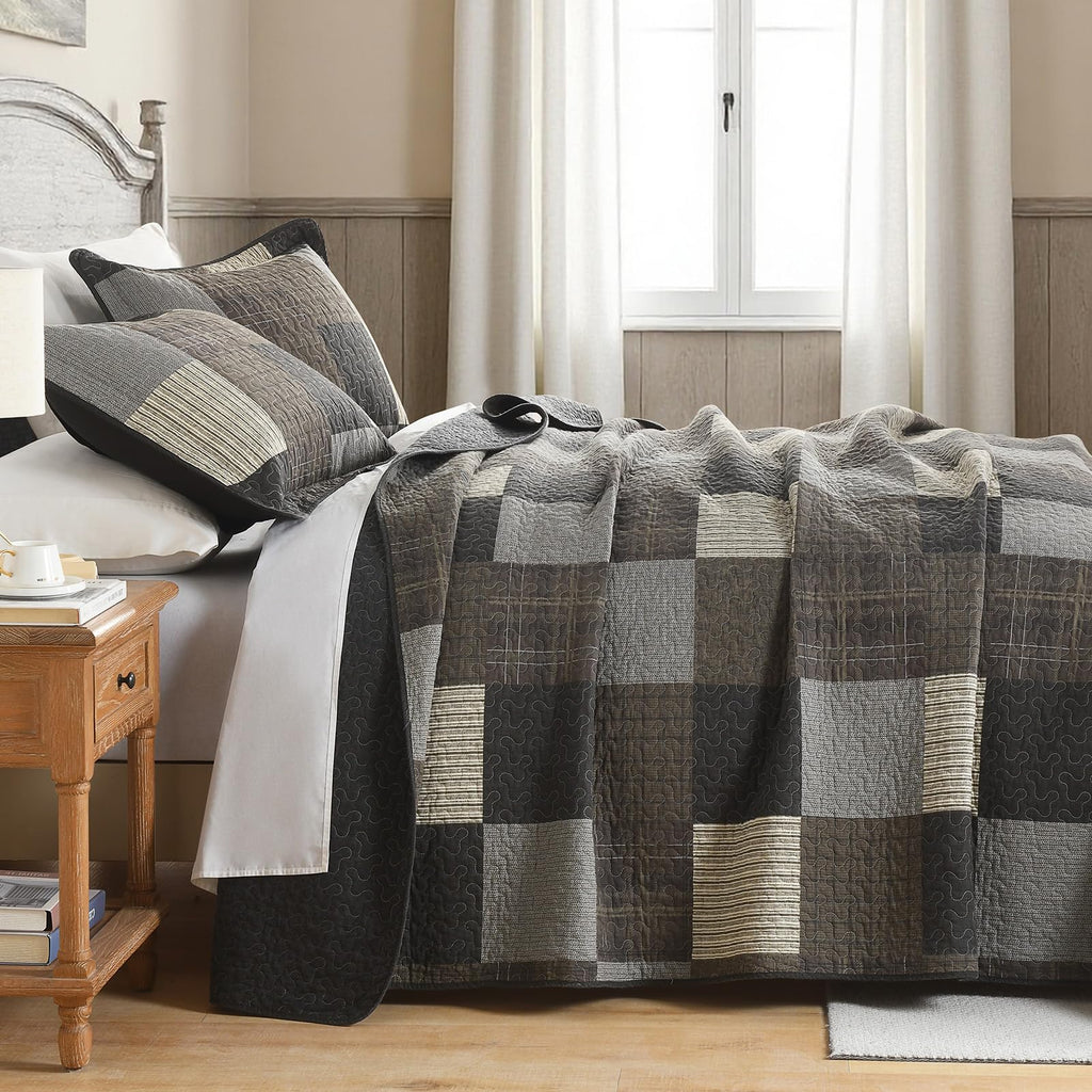 Quilts, Classic Plaid Design, Charcoal/Coffee Brown/Khaki