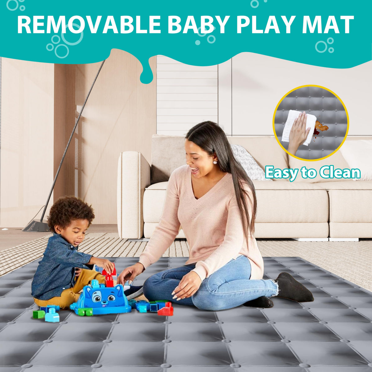 Foldable Playpen for Babies and Toddlers, 50x50 Inches Portable Playpen, Kids Collapsible Play Pen with 2 Handlers