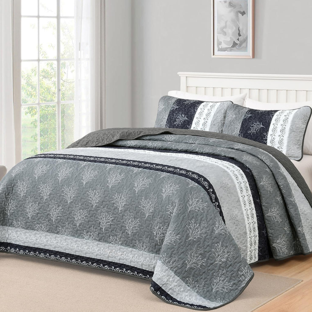Quilt Set, Boho Summer Striped Bedspread Coverlet Set, Brown