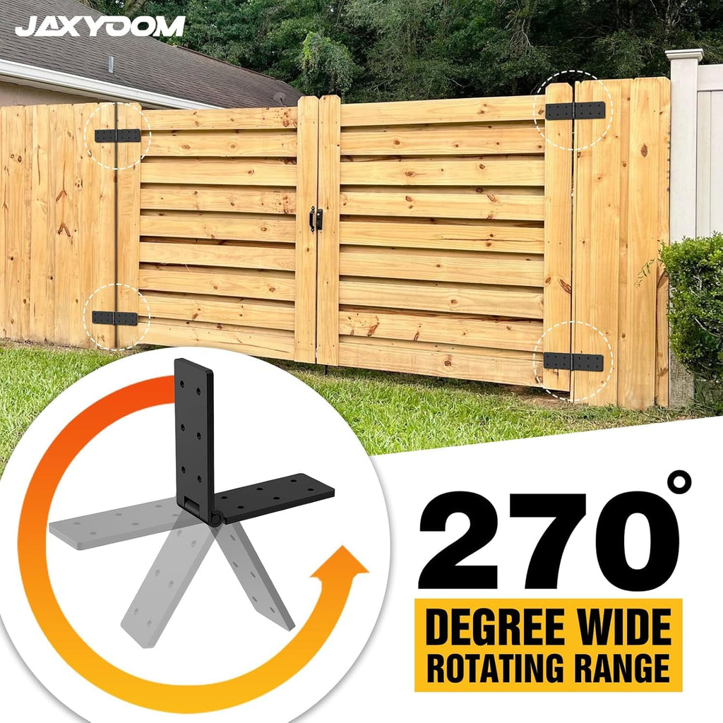 Fence Gate Hinge Heavy Duty 6Pack, 270 Degree Barn Door Hardware Kit for Gates, Double Layer Design, Adjustable Outdoor