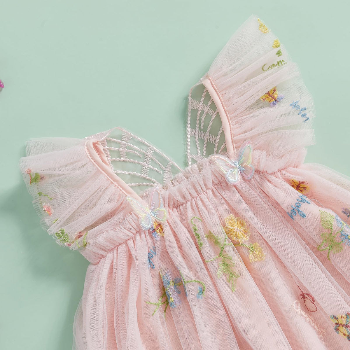 Newborn Infant Baby Girls Clothes Flower Butterfly Embroidery Sleeveless Romper Tulle Mesh Dress Toddler Bodysuit