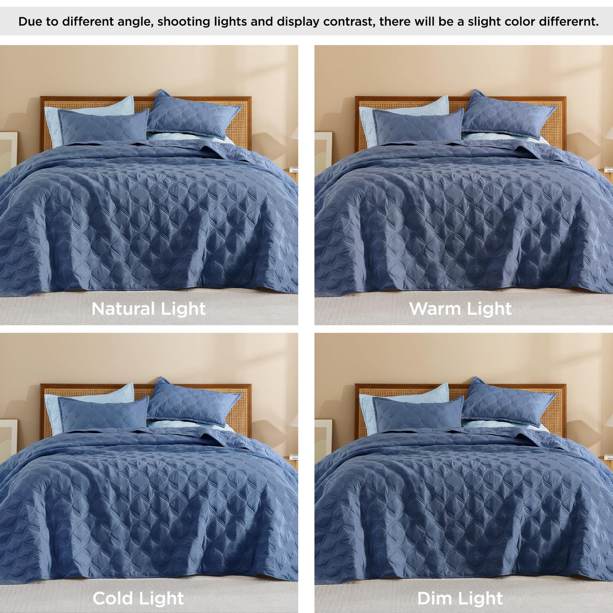 Quilt Bedding Set, 3 Pieces Ocean Blue Bedspreads Set