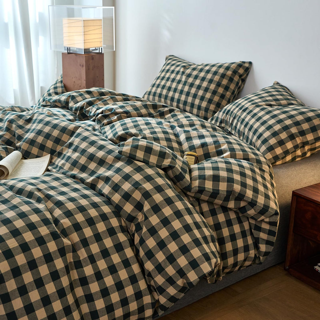 Boho Washed Cotton Plaid Duvet Cover Checkered Bedding