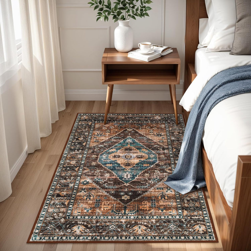 Washable Living Room Area Rug - Non-Slip Ultra-Thin Rugs for Entryway, Throw Small Stain Resistant Kitchen Rugs