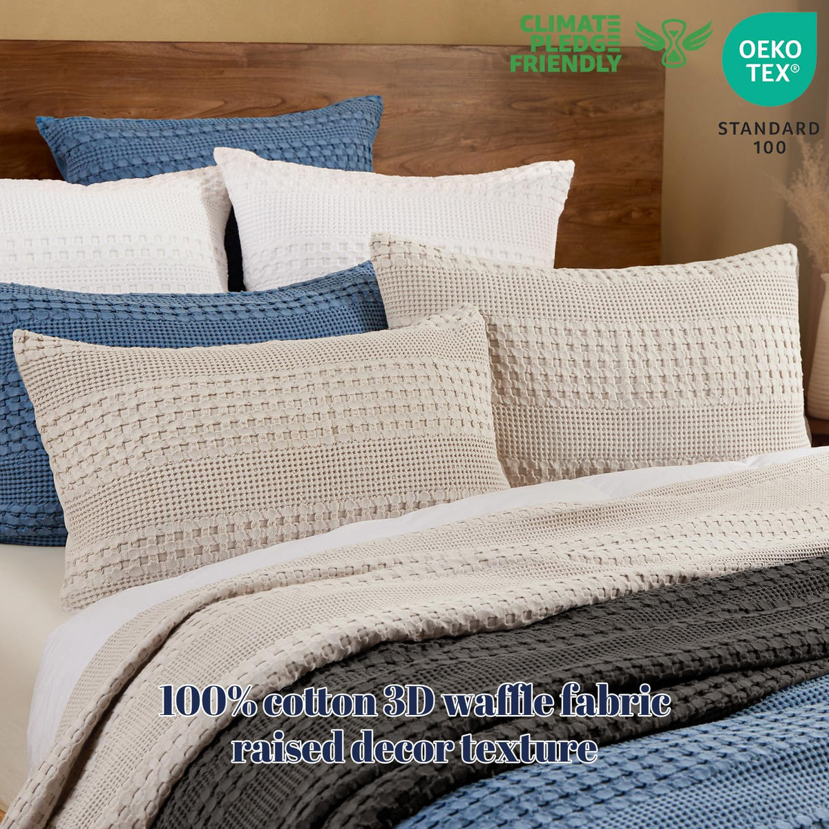 Cotton Waffle Pillow Shams Standard Size 20" x 26", Oatmeal, No Insert