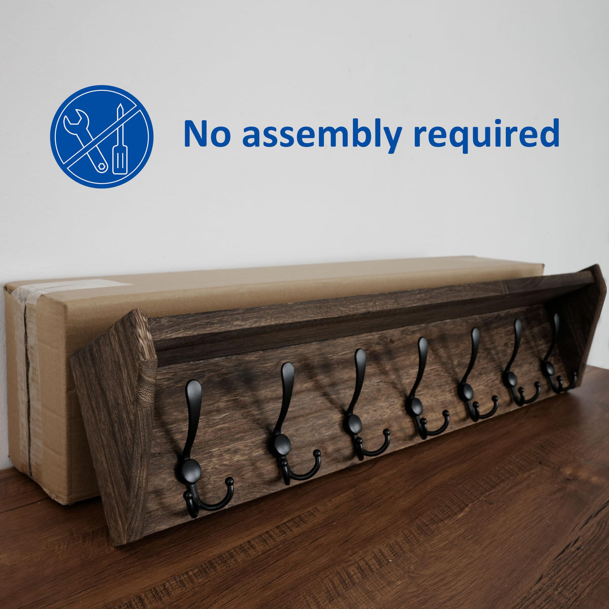 Coat Rack Wall Mount with Shelf, 35" Long Wall Shelf with Hooks Underneath, 7 Triple Hooks, Weathered Brown