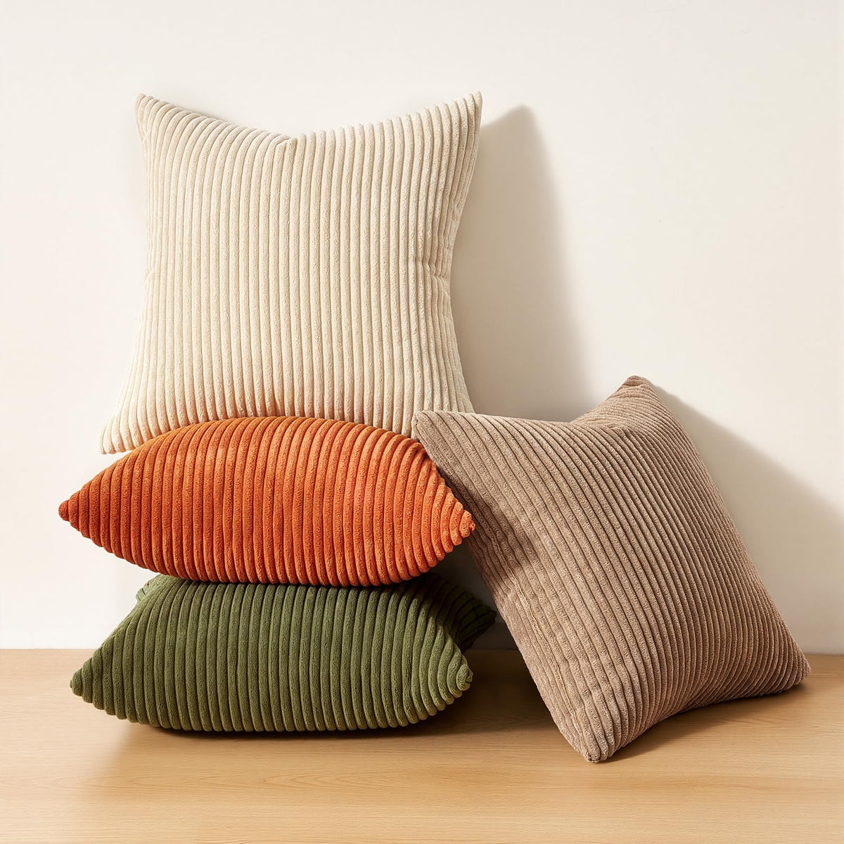 20x20 Sofa Pillow Covers Rust and Olive Green Velvet Throw Pillow Covers Boho Farmhouse Cushion Cases Soft Corduroy