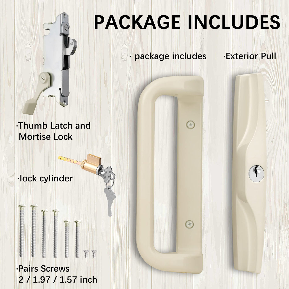 Beige Sliding Glass Door Handle Set with Lock and Key